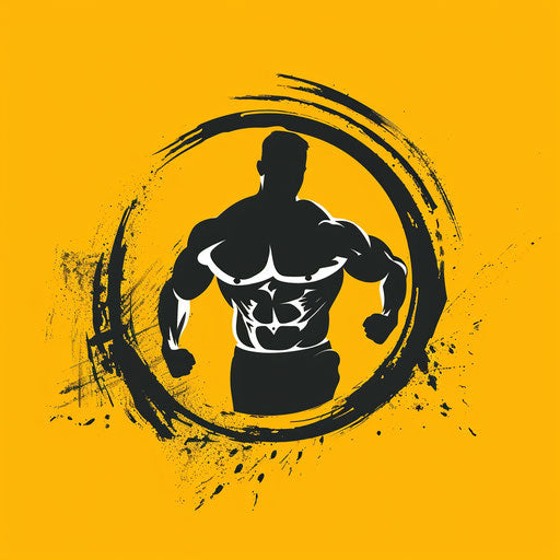 Fitness logo with bold circular design on bright yellow background