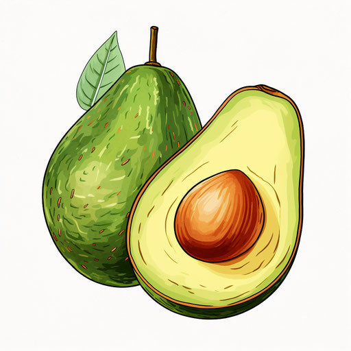 Avocado illustration in the style of Pastel Colors Art, on white background