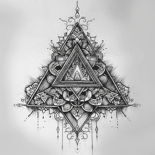 Bohemian mandala tattoo sketch of a Valknut with intricate lace patterns