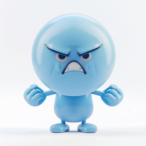 Blue emoji on white background, cartoon style, sad expression