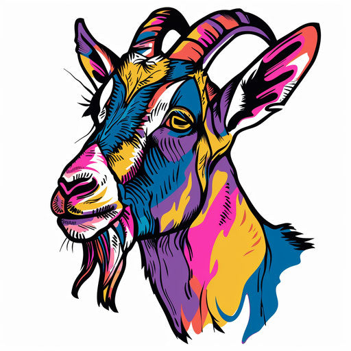 Pop art goat tattoo design with bright colors