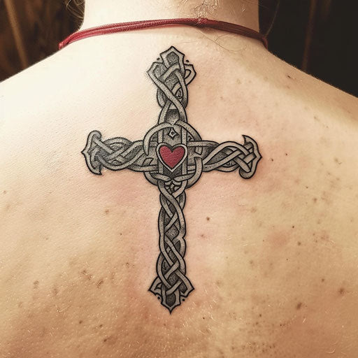 Celtic cross tattoo with heart for love and faith