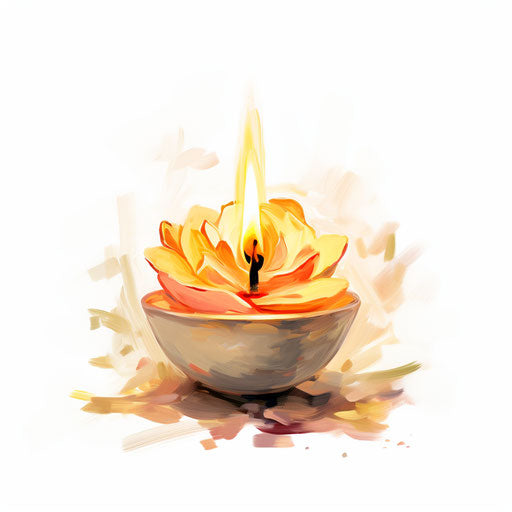Diya clipart in the style of Impressionistic Art, on a white background