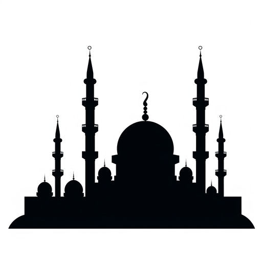 Mosque silhouette png in the style of Chiaroscuro Art, on white background