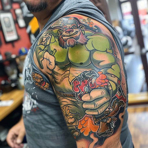 Tattoo of strength with whimsical themes