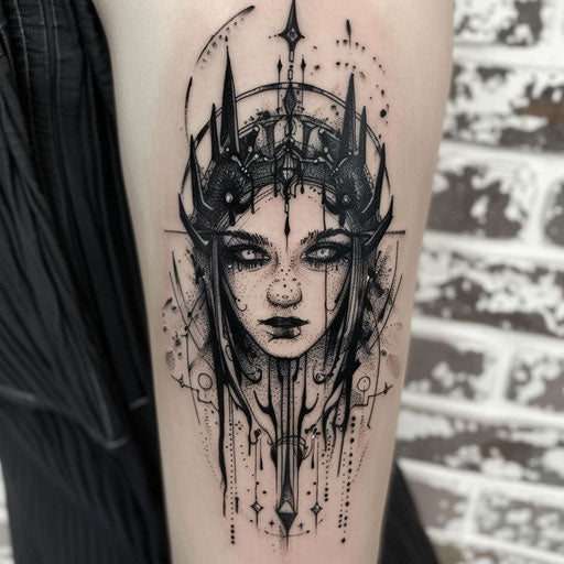 Tattoo symbols with gothic elements, in the style of Gerald Brom