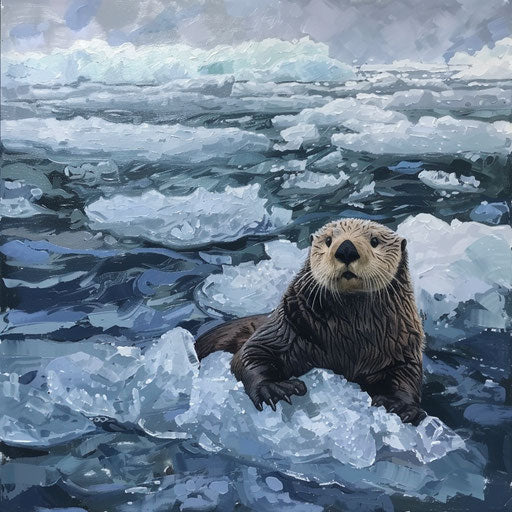 Sea otter navigating ice floes, symbol of ecological adaptability