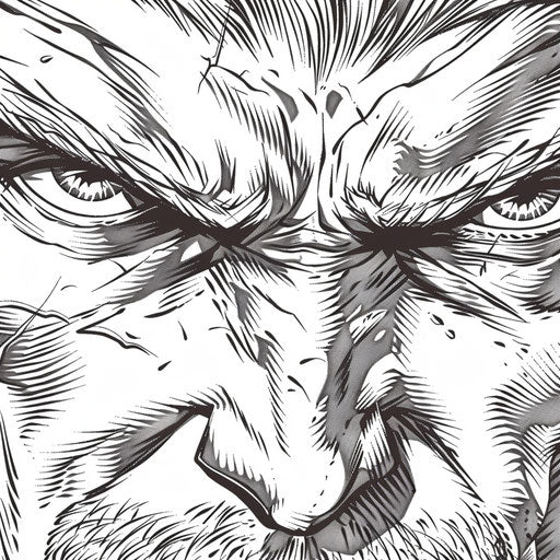 Detailed close-up of superhero with determined eyes