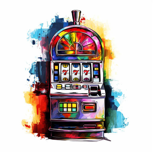 Slot machine clipart in Oil painting style on white background