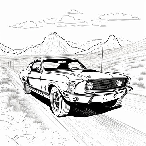 Vintage comic style Mustang coloring page