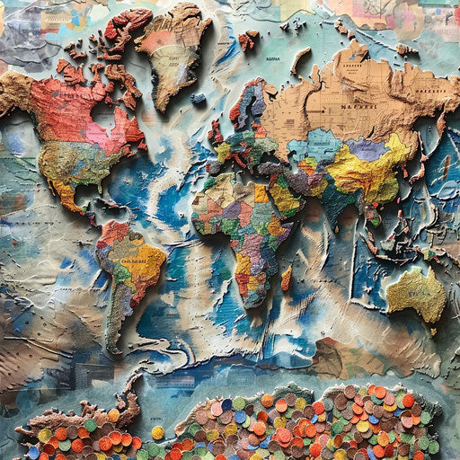 Images of global finance on world maps