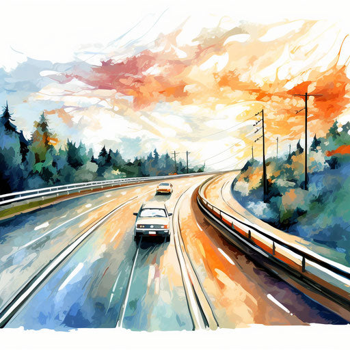Highway drawing in the style of Impressionistic Art