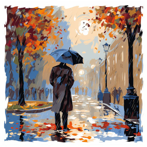 Rain clipart in the style of Oil painting, on a white background