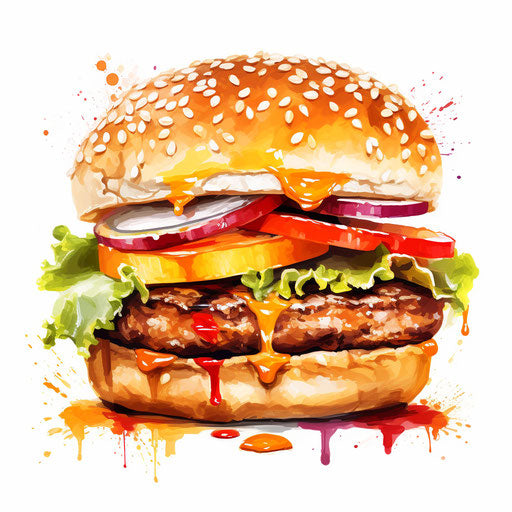 Hamburger clipart in the style of Impressionistic Art, on white background