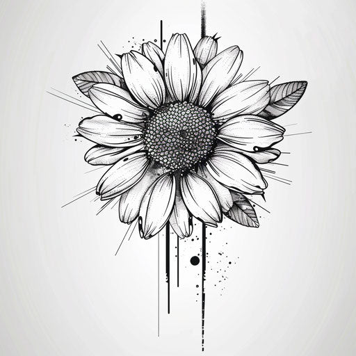 Stylish daisy tattoo sketch in clipart black and white
