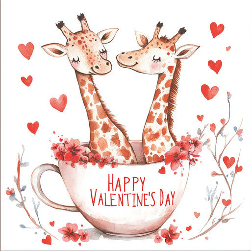 Cute giraffe couple in a teacup