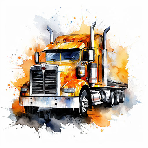 Semi truck clipart in the style of Oil painting, on a white background