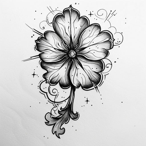 Striking clover tattoo sketch in bold black and white line art
