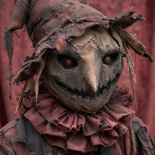 Disturbing figure with glowing red eyes and a grin