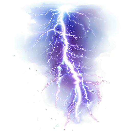 Realistic lightning clipart on flat white background, high detail, vibrant colors