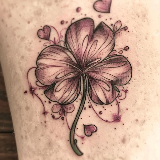Romantic flat tattoo sketch of a 4 leaf clover