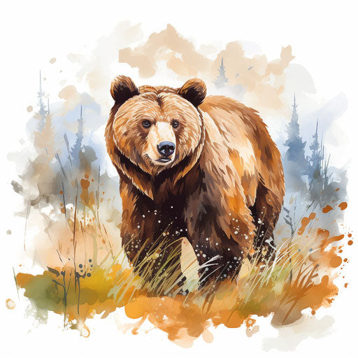 Brown bear clipart in the style of Impressionistic Art, on white background