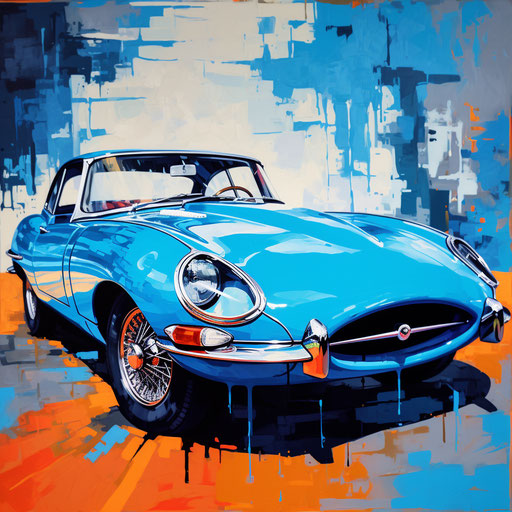 jaguar e type car Bright blue