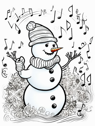 Snowman and music notes, playful washed-out style