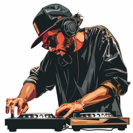 DJ clipart in photo realistic style with flat white background