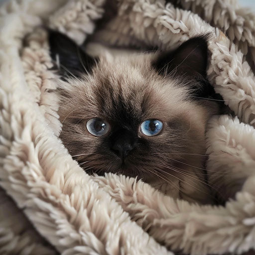 Himalayan cat wrapped in a cozy blanket