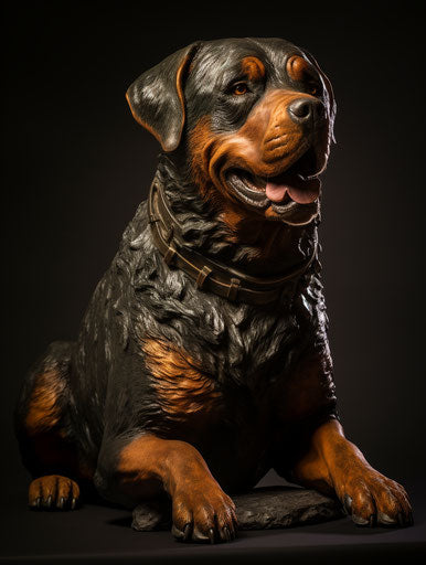 Happy Rottweiler playing, dazzling chiaroscuro style