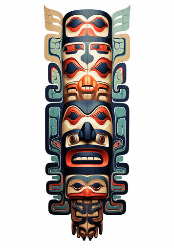 Indian totem pole, precisionist art style, angelic photo