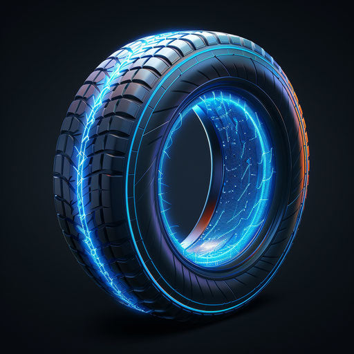 Tire clipart in photo realistic style with a flat random background, ethereal glow and soft edges