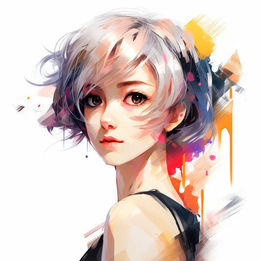 Impressionistic Art style anime clipart on white background