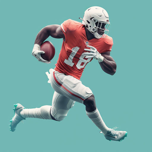 Realistic football player clipart on flat aqua background