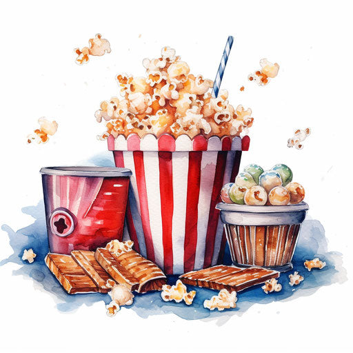 Cinema clipart in the style of Watercolor Art