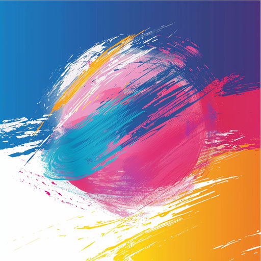 Creative company logo with brush stroke elements and a vibrant palette, against a colorful background