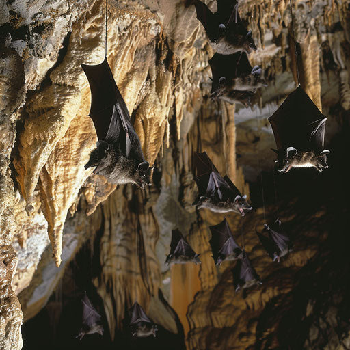 Bats hanging from the ceiling of a cave