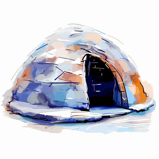 Igloo clipart in the style of Impressionistic Art, on white background