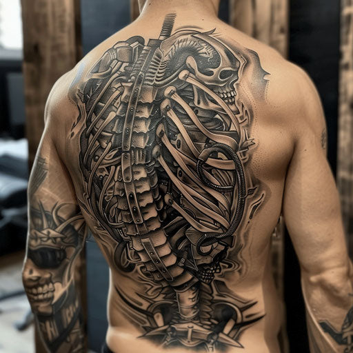 Biomechanical tattoo with a touch of dark fantasy