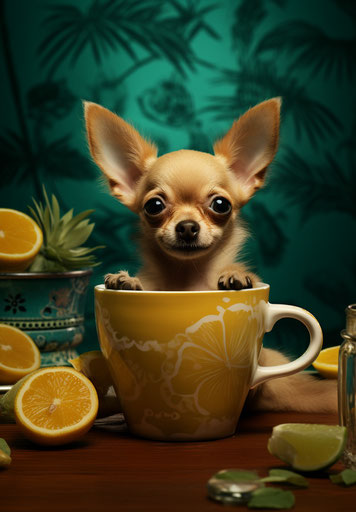 Chihuahua puppy in a scotch tea mug