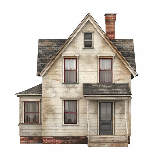 Realistic house clipart on flat white background, detailed textures and sharp edges