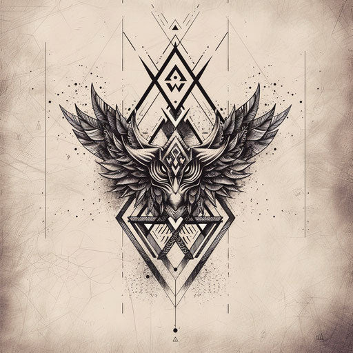 Valknut tattoo sketch with geometric background