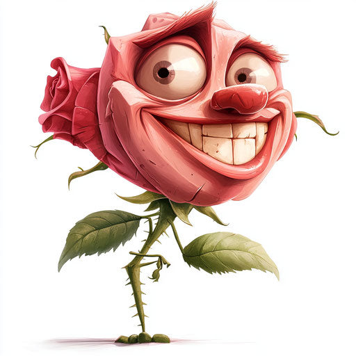 Humorous caricature of a rose with human characteristics