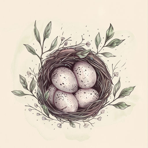 Flat tattoo sketch of nest with eggs, family symbol