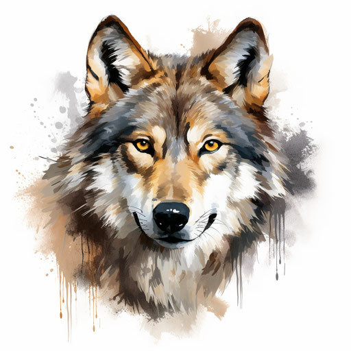 Wolf in Oil painting style on white background