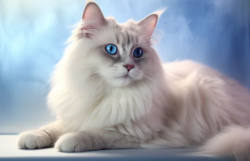 The softest cat breed, beige and azure, white and magenta, light white and dark azure, hazy romanticism