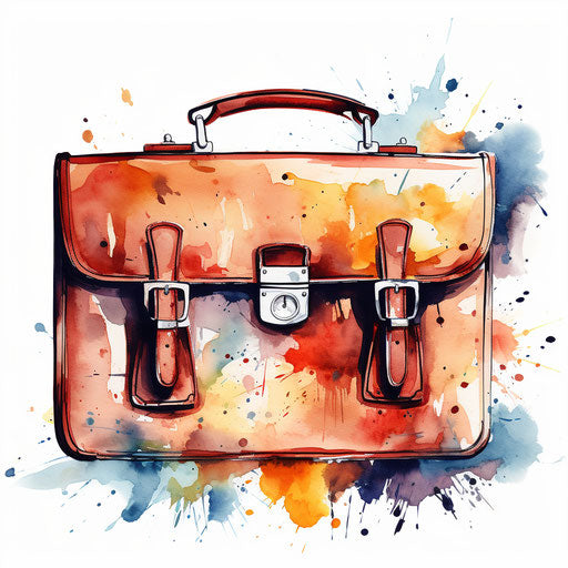 Briefcase illustration in the style of Oil painting on white