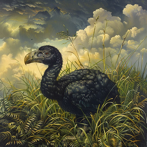 Dodo bird in a lush grassland