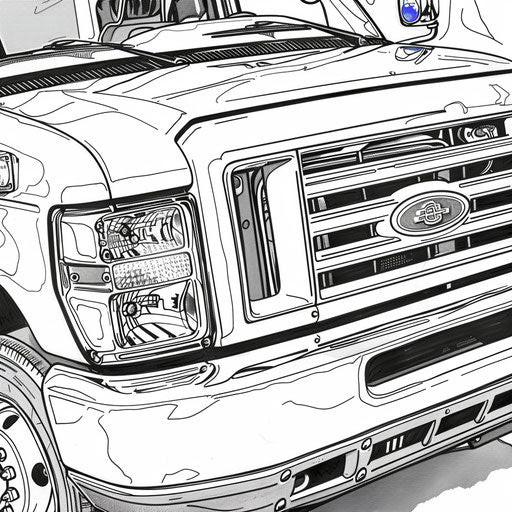 Detail of ambulance lights and grille in coloring book page